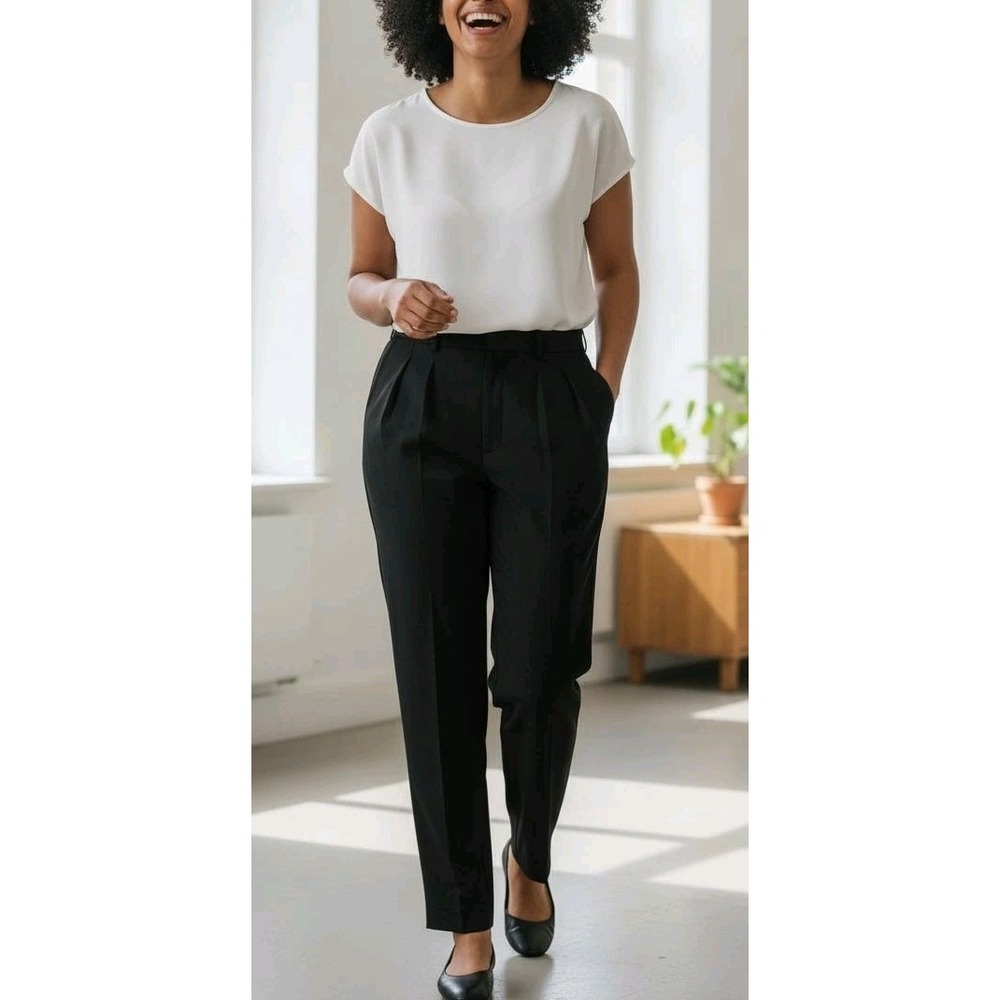 Giorgio Sant Angelo Women's Pleated Black Merino Lined Wool Pants Sz 14‎ Vintage
